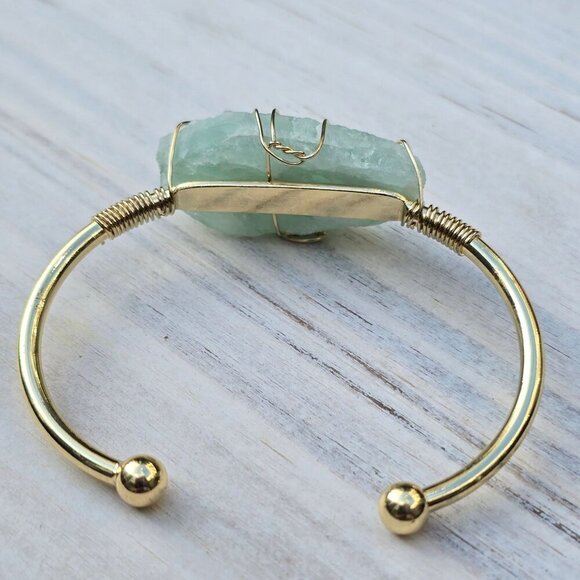 Fluorite ✦ Wire Wrap Clarity Cuff ✦ 14Kt Gold Over Copper Adjustable Talisman - Picture 6 of 13